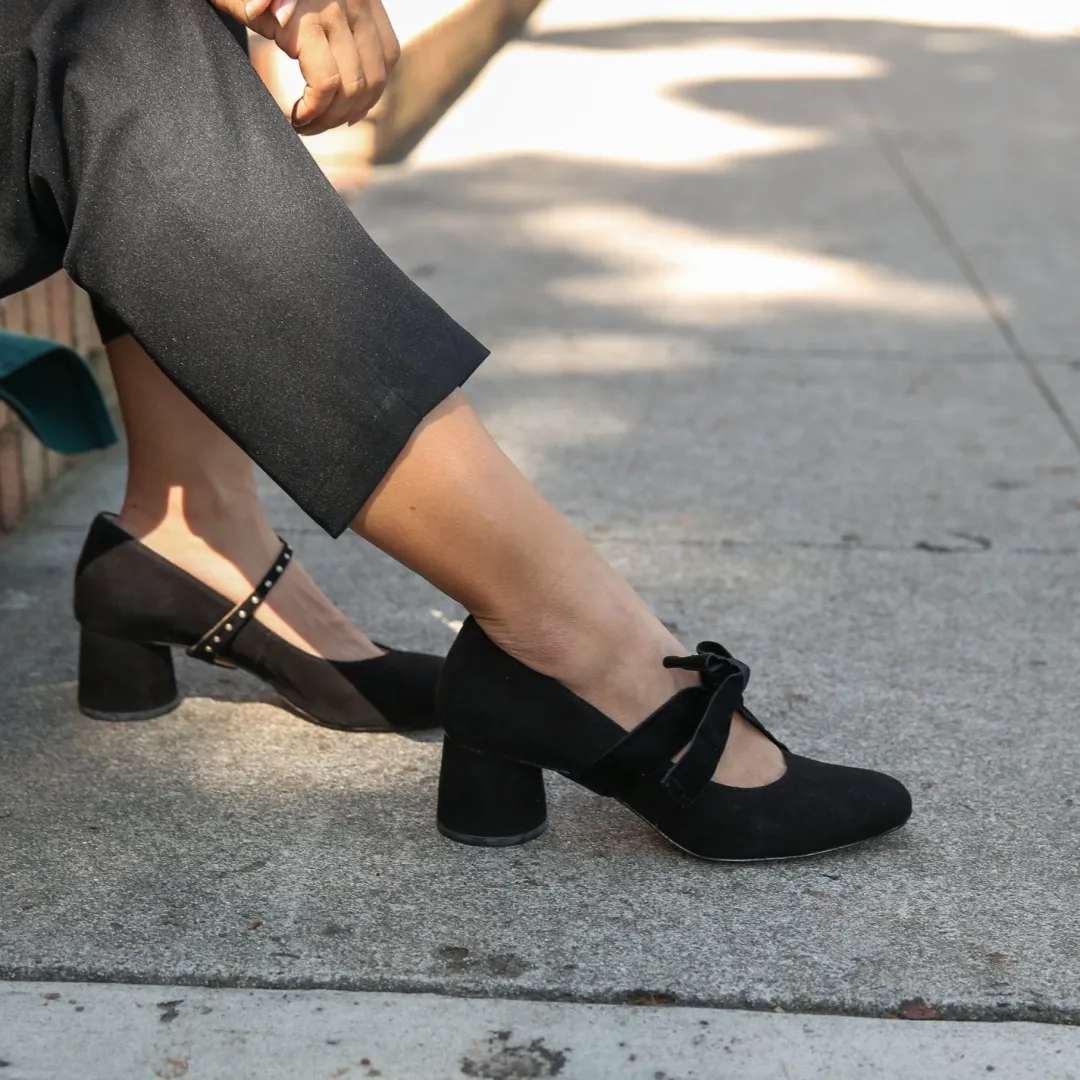 Outlet Alterre Black Suede Ballet Pump + Black Velvet Marie Strap