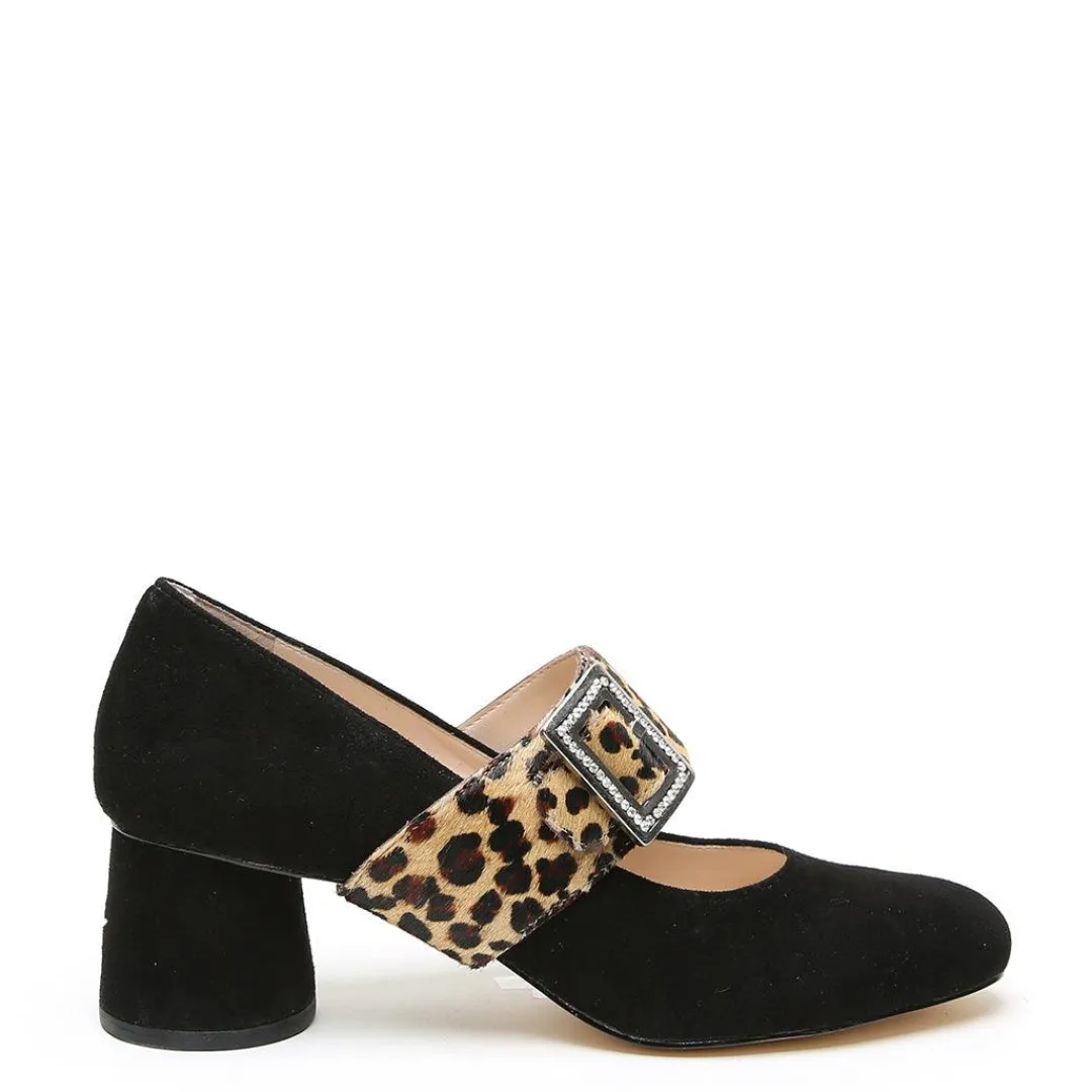 Outlet Alterre Black Suede Ballet Pump + Leopard Grace Strap