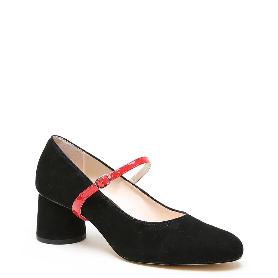 Clearance Alterre Black Suede Ballet Pump + Red Gloss Twiggy Strap