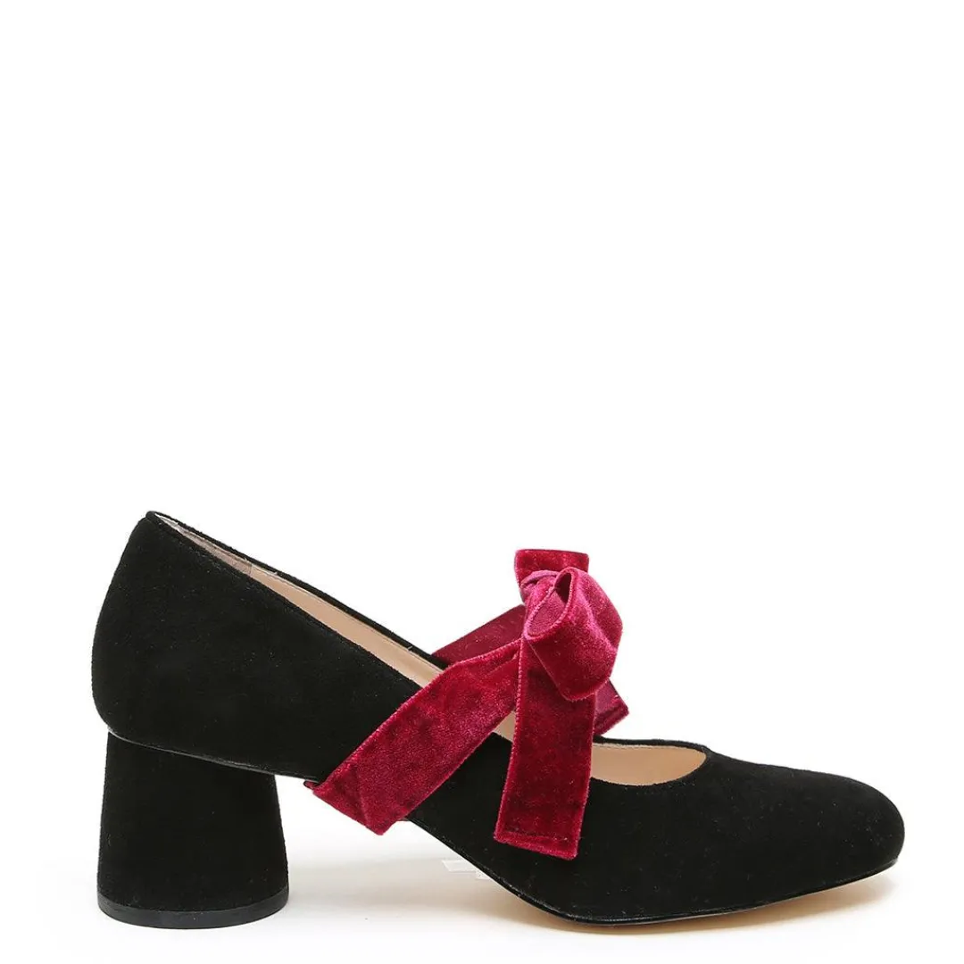 Online Alterre Black Suede Ballet Pump + Red Velvet Marie Strap