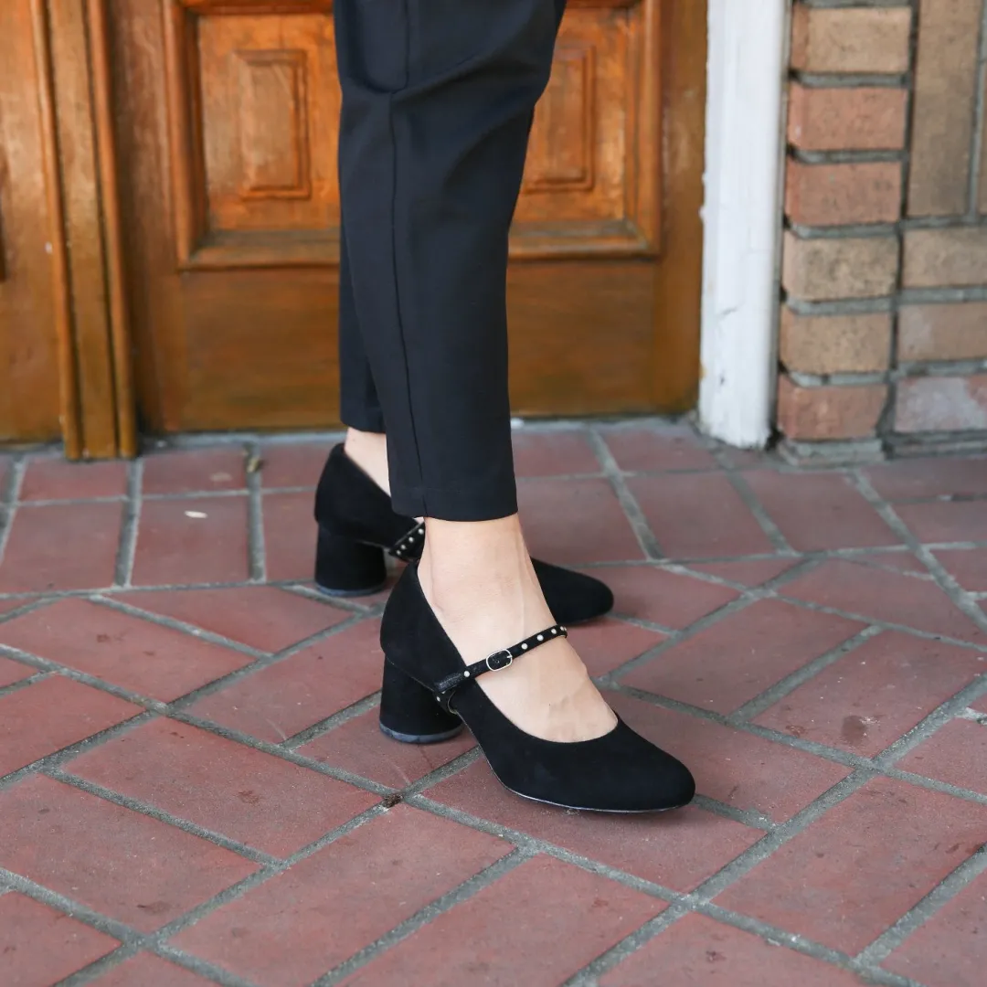 Cheap Alterre Black Suede Ballet Pump + Studded Twiggy Strap