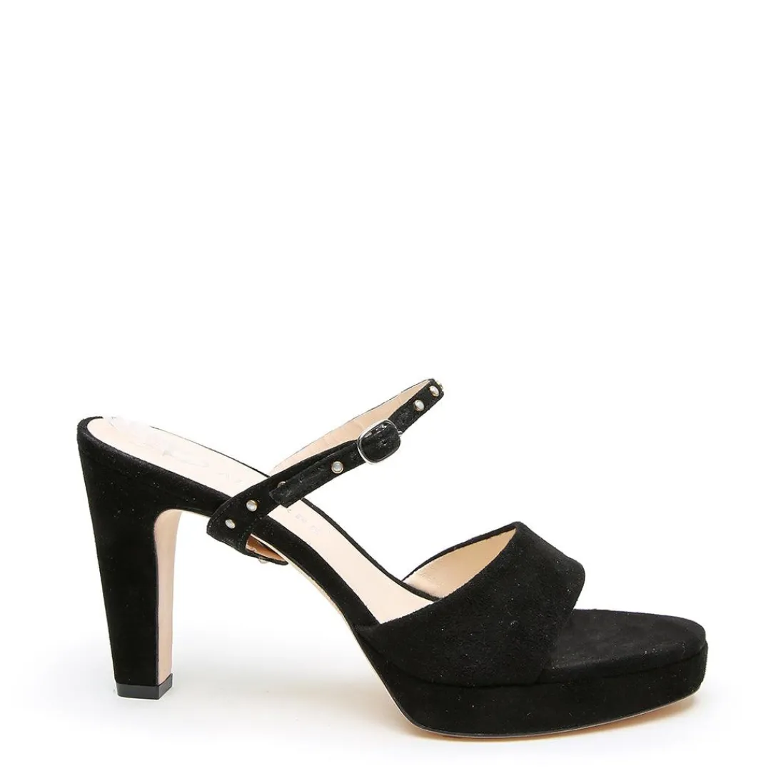 New Alterre Black Suede Lo Platform + Studded Twiggy Strap