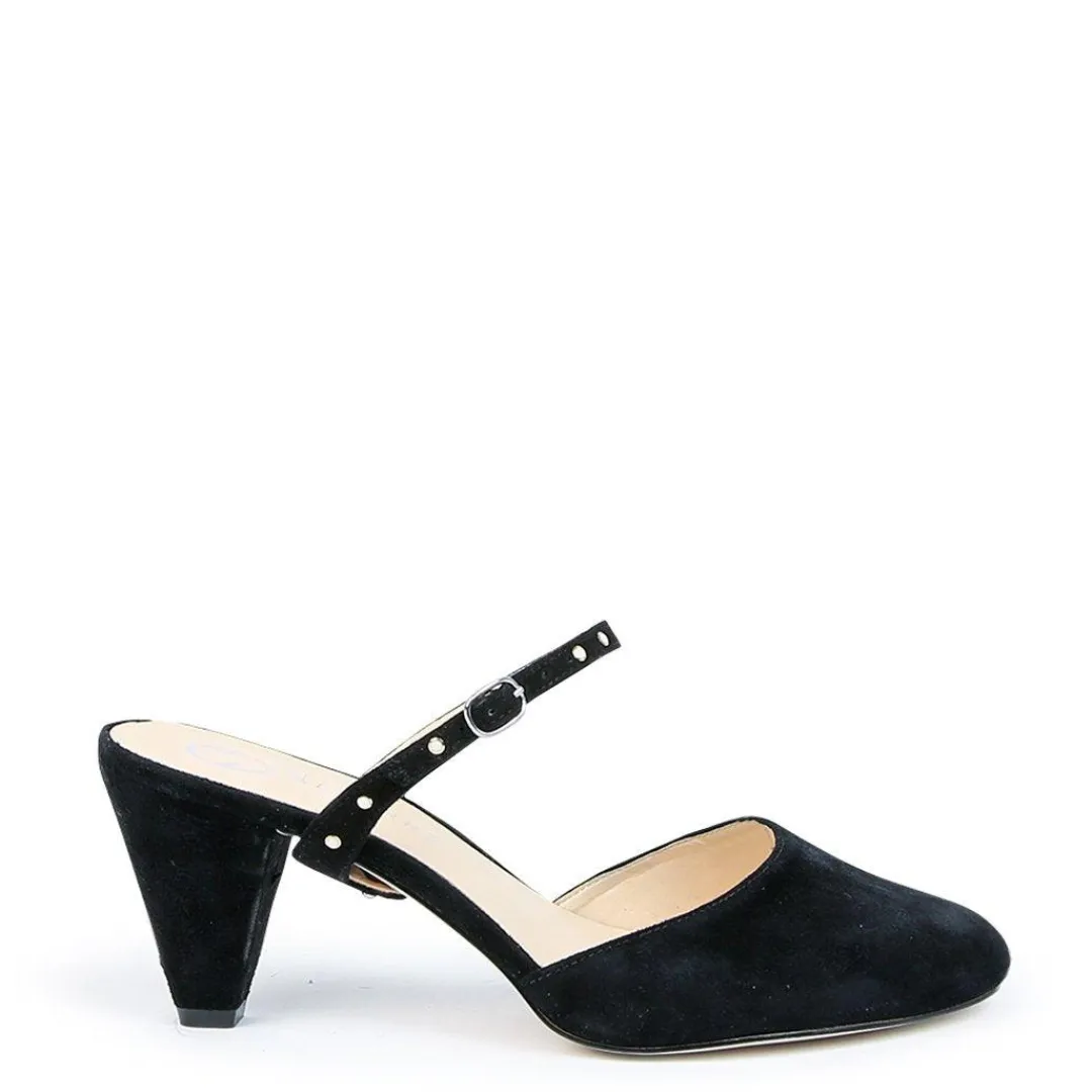 Store Alterre Black Suede Mule + Studded Black Twiggy Strap