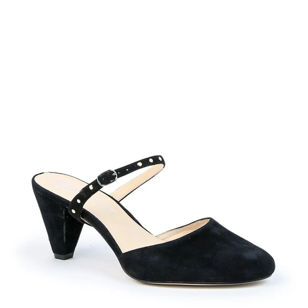 Store Alterre Black Suede Mule + Studded Black Twiggy Strap