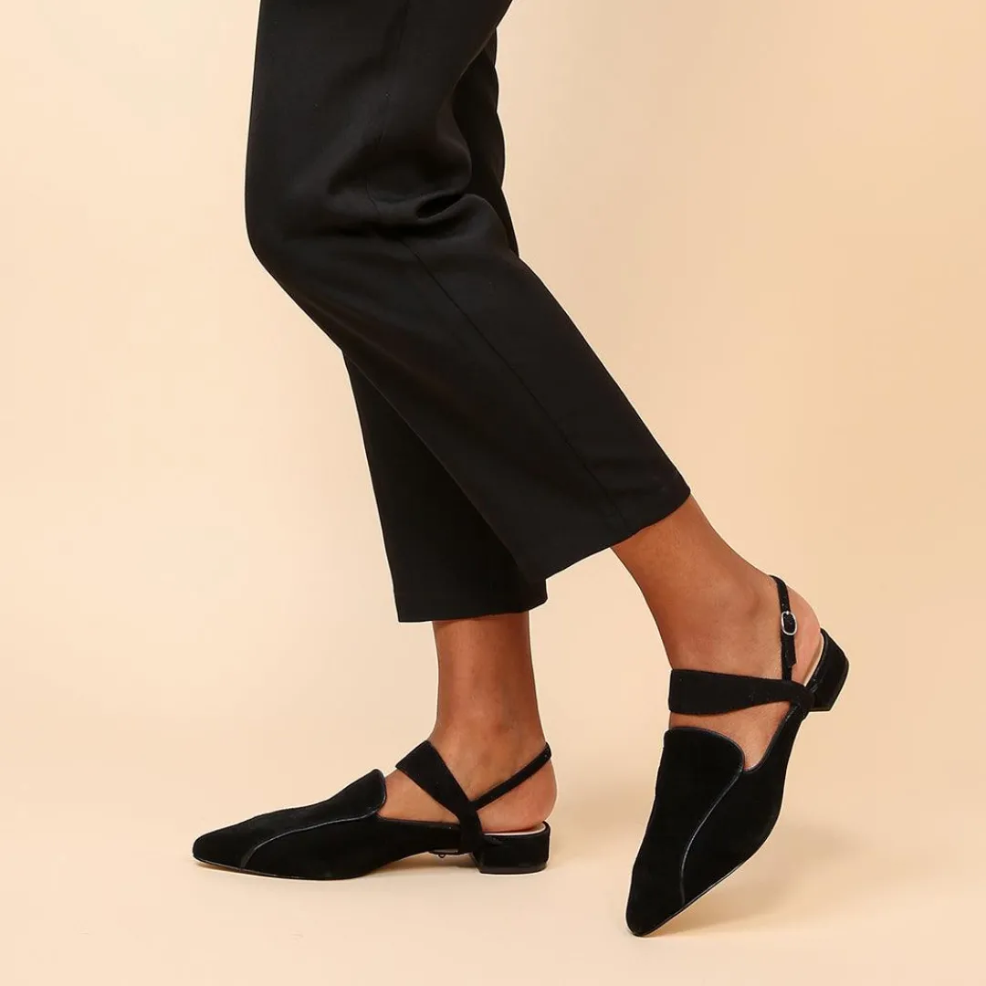 Cheap Alterre Black Suede Pointed Loafer + Elsie Strap