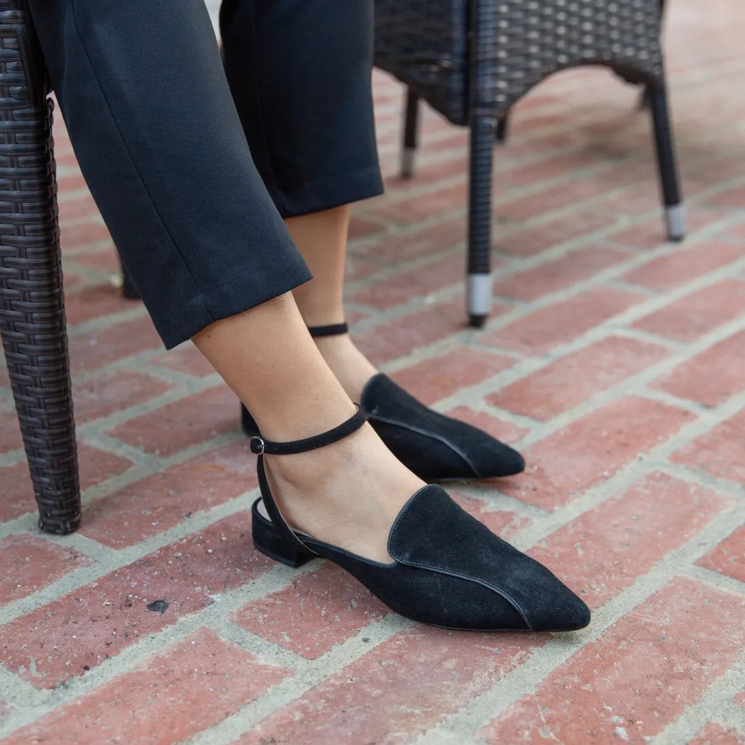 Hot Alterre Black Suede Pointed Loafer + Marilyn Strap