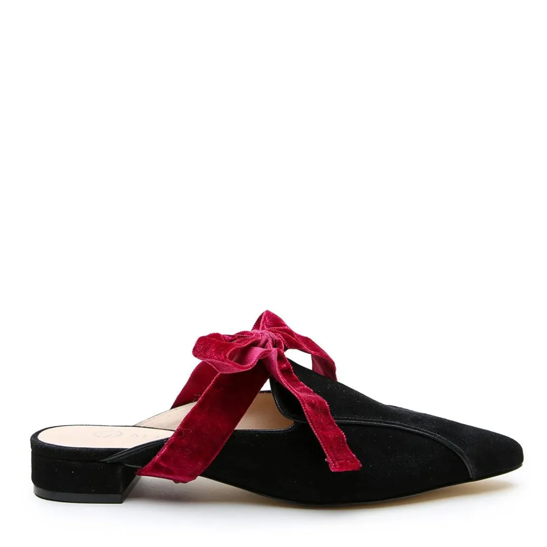 Hot Alterre Black Suede Pointed Loafer + Red Velvet Marie Strap