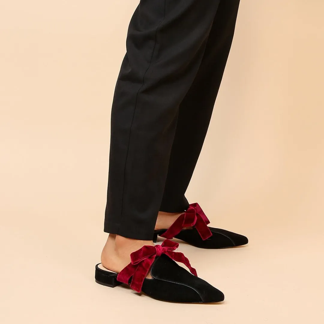 Hot Alterre Black Suede Pointed Loafer + Red Velvet Marie Strap