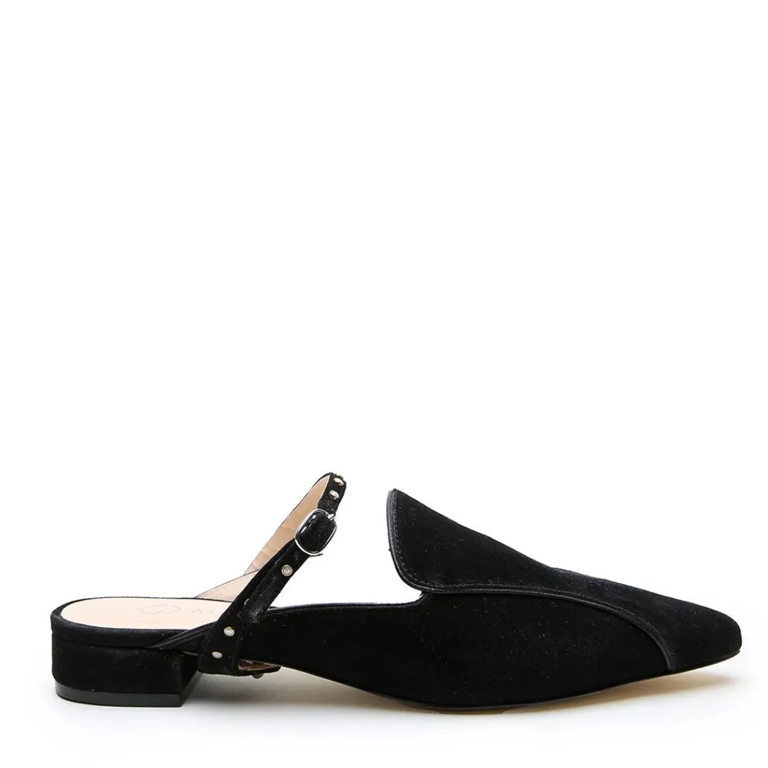 Store Alterre Black Suede Pointed Loafer + Studded Twiggy Strap