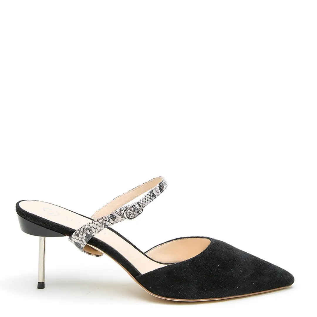 Cheap Alterre Black Suede Stiletto + Python Twiggy Strap