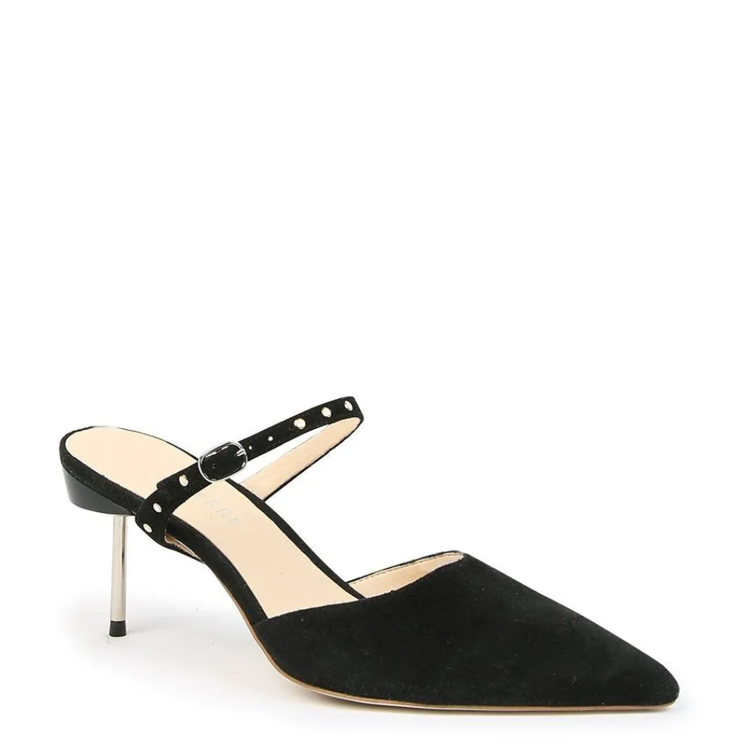 Best Alterre Black Suede Stiletto + Studded Black Twiggy Strap