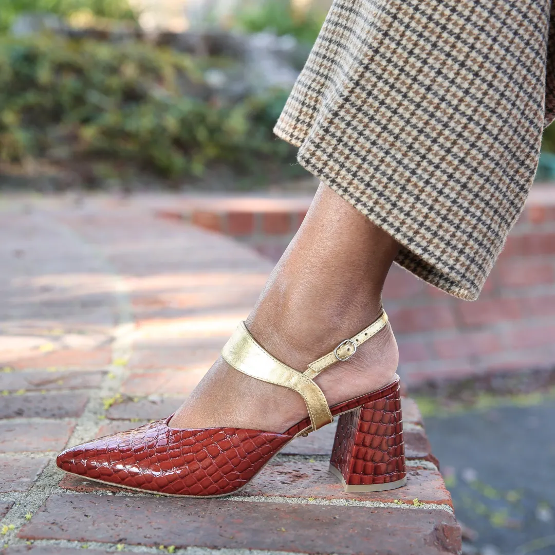 Online Alterre Clay Croc V Mule + Gold Elsie Strap