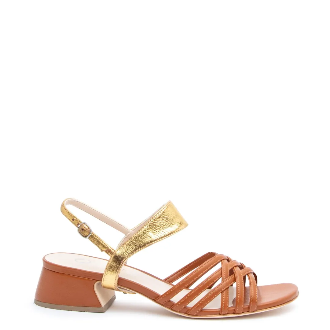 Cheap Alterre Cognac Bell Sandal + Gold Elsie