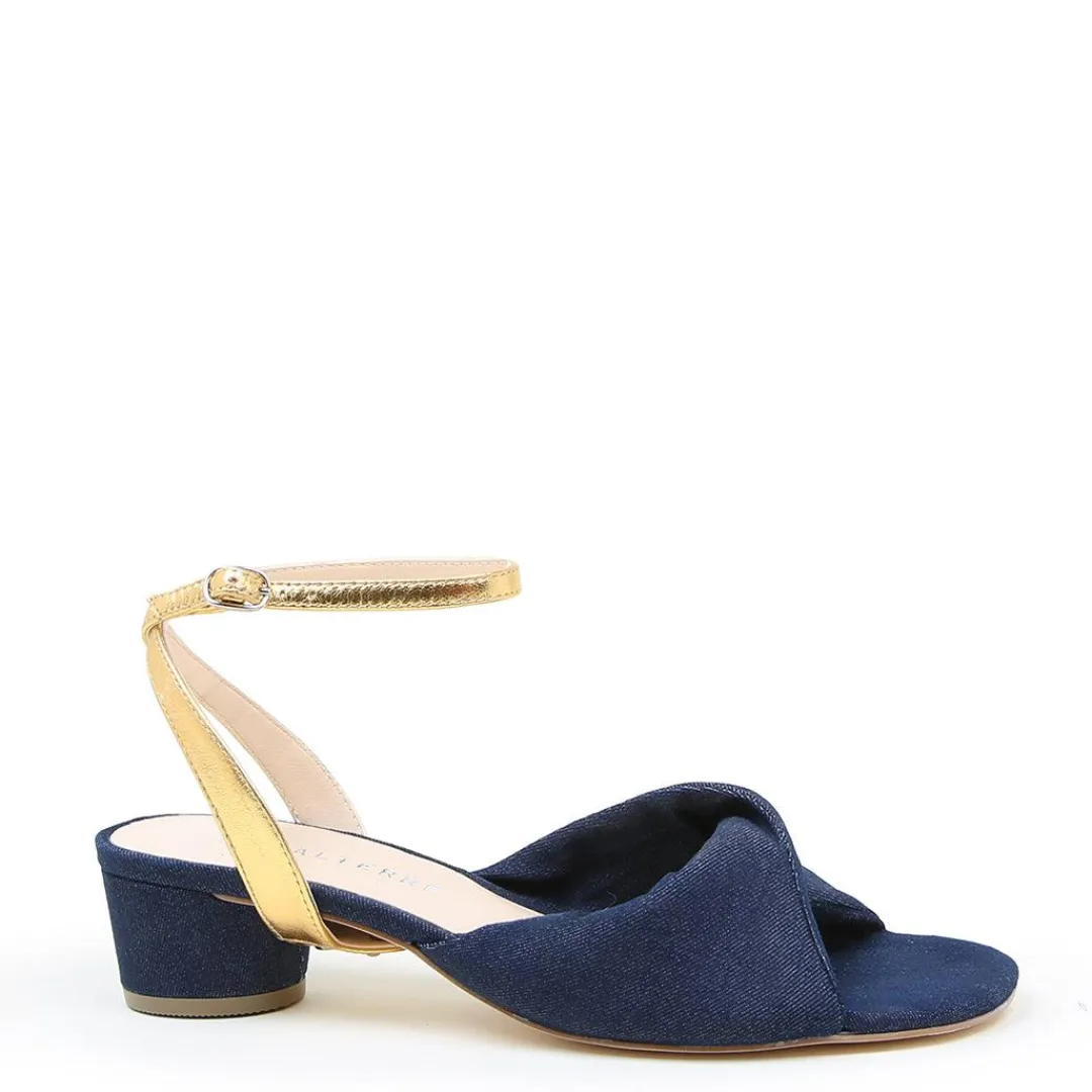 New Alterre Denim Lo Twist Sandal + Gold Marilyn Strap