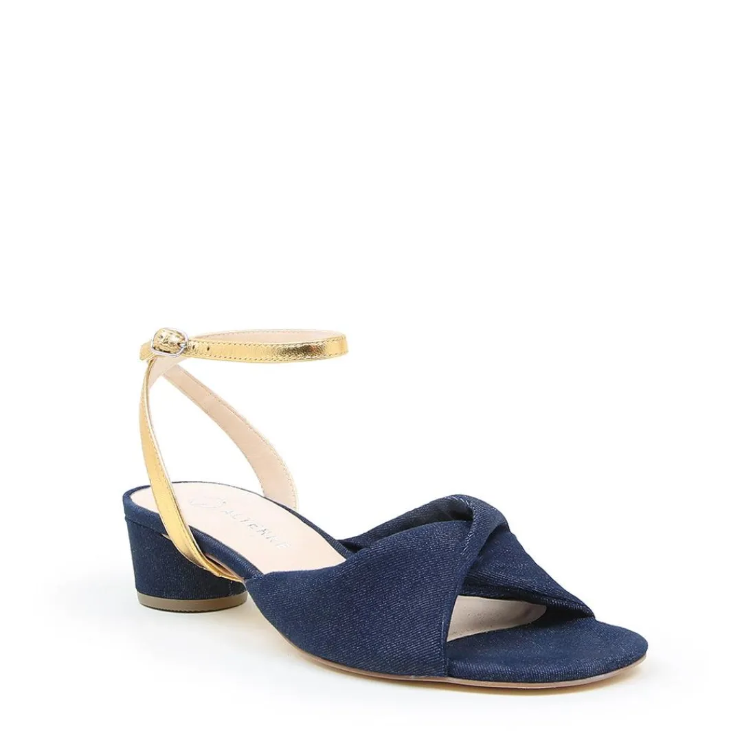 New Alterre Denim Lo Twist Sandal + Gold Marilyn Strap