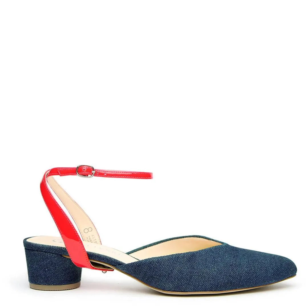 Cheap Alterre Denim V Slide + Red Gloss Marilyn Strap