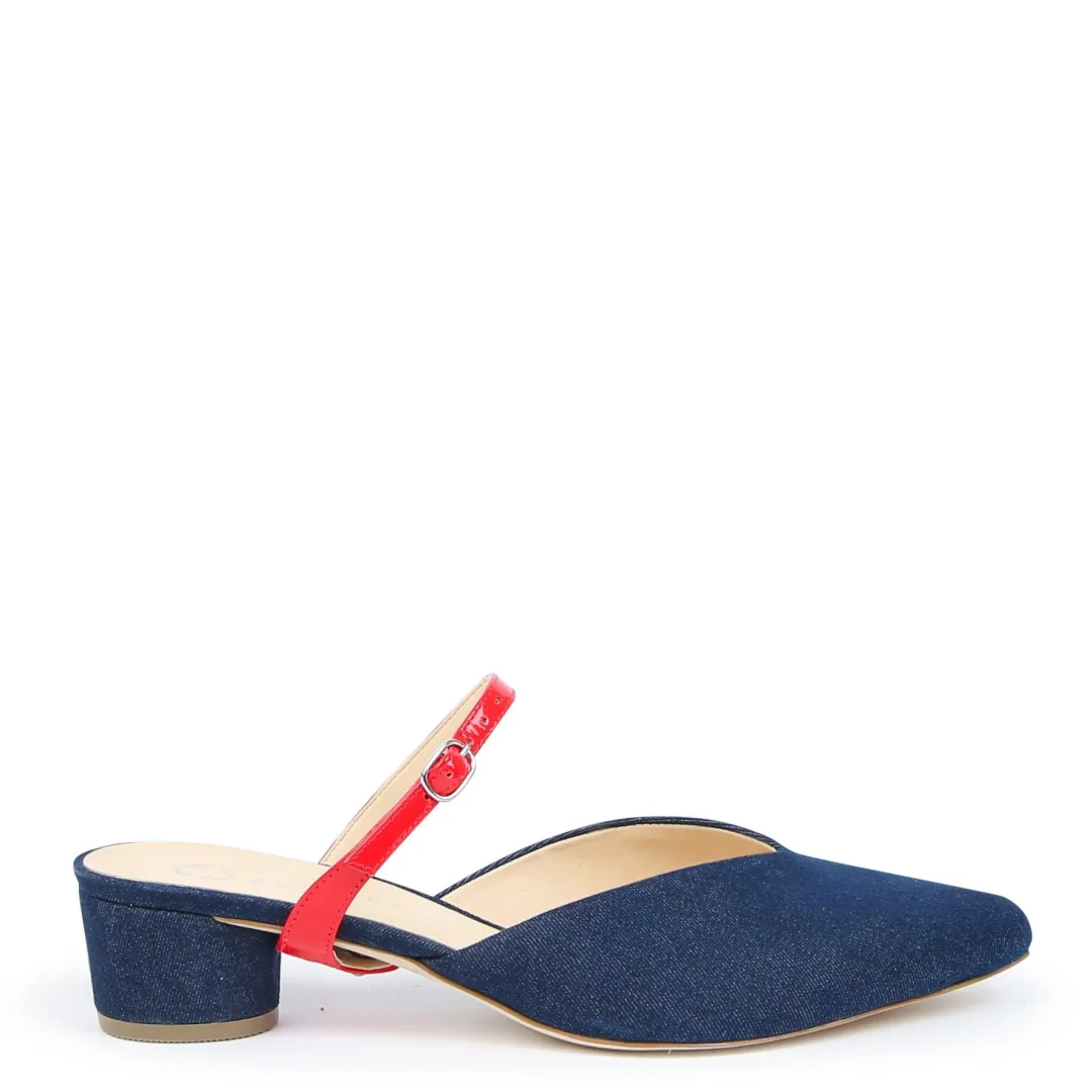 Shop Alterre Denim V Slide + Red Gloss Twiggy Strap