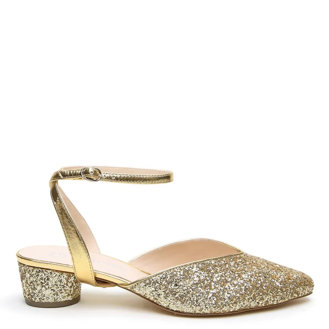 Store Alterre Gatsby Glitter V Slide + Gold Marilyn Strap