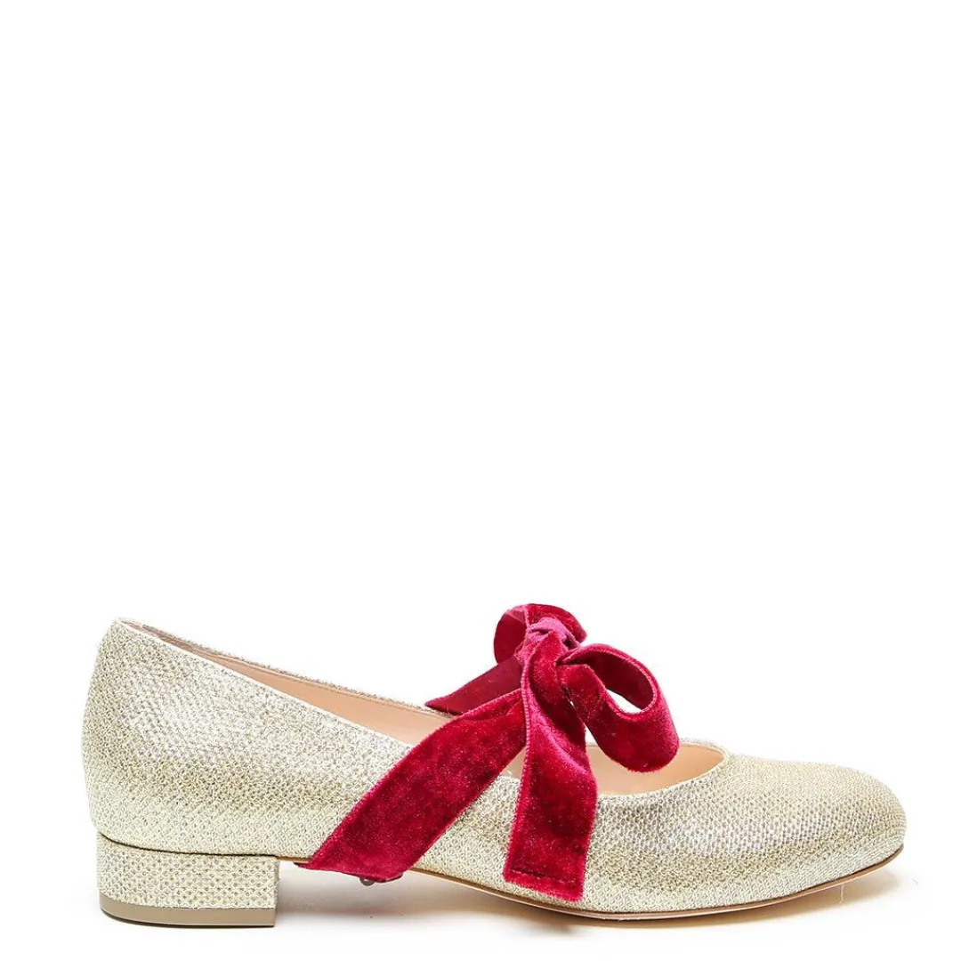 Online Alterre Gold Glitter Ballet Flat + Red Velvet Marie Strap