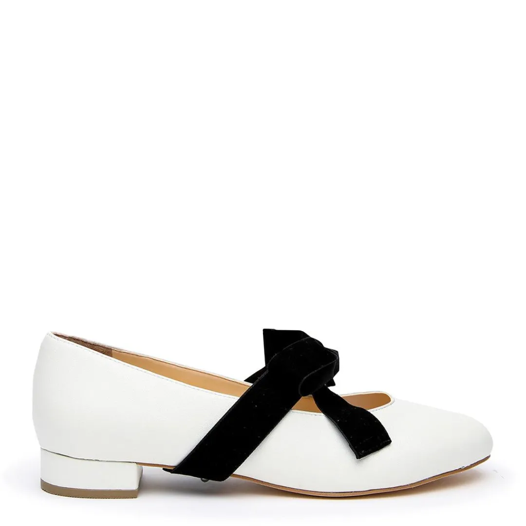 Outlet Alterre White Ballet Flat + Black Velvet Marie Strap