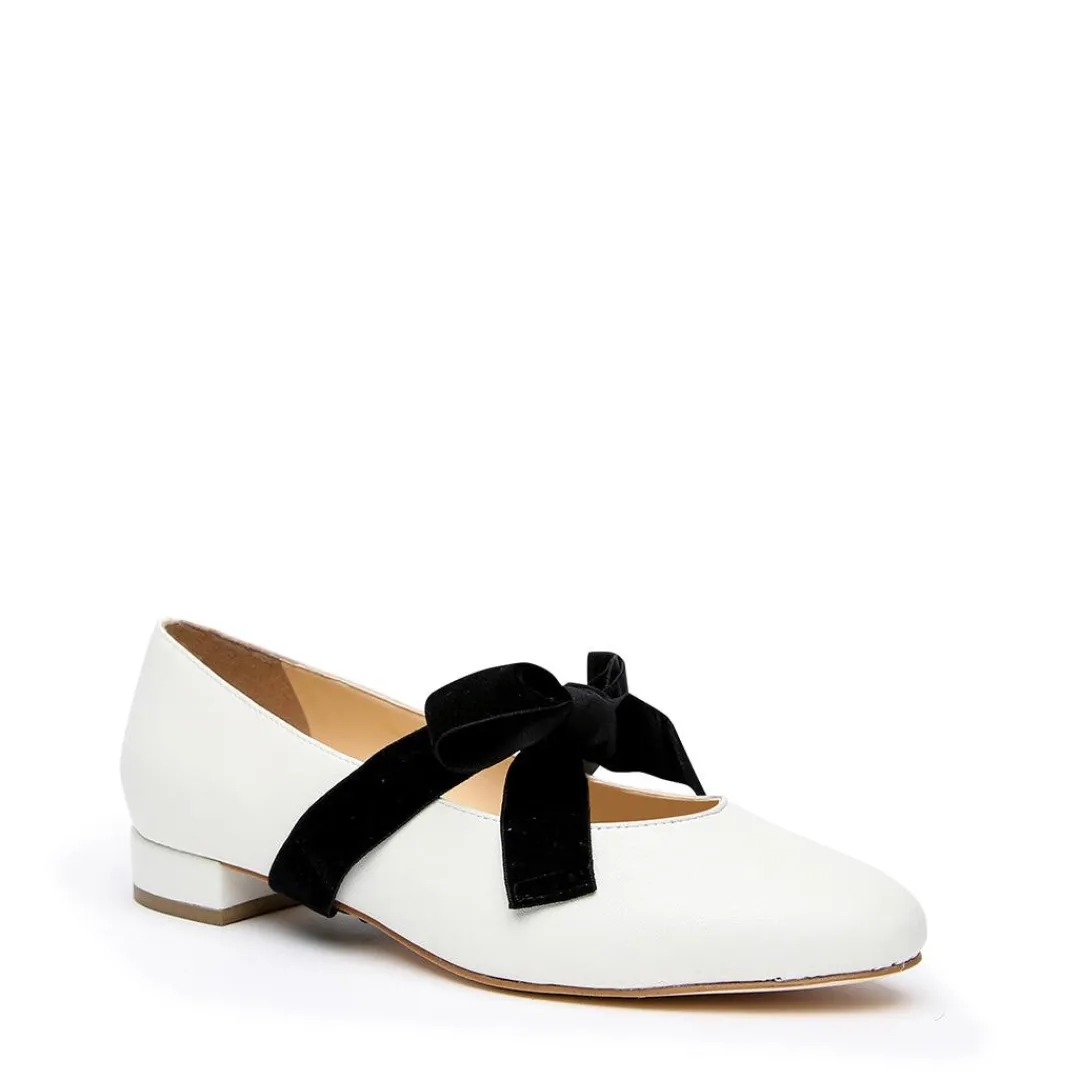 Outlet Alterre White Ballet Flat + Black Velvet Marie Strap