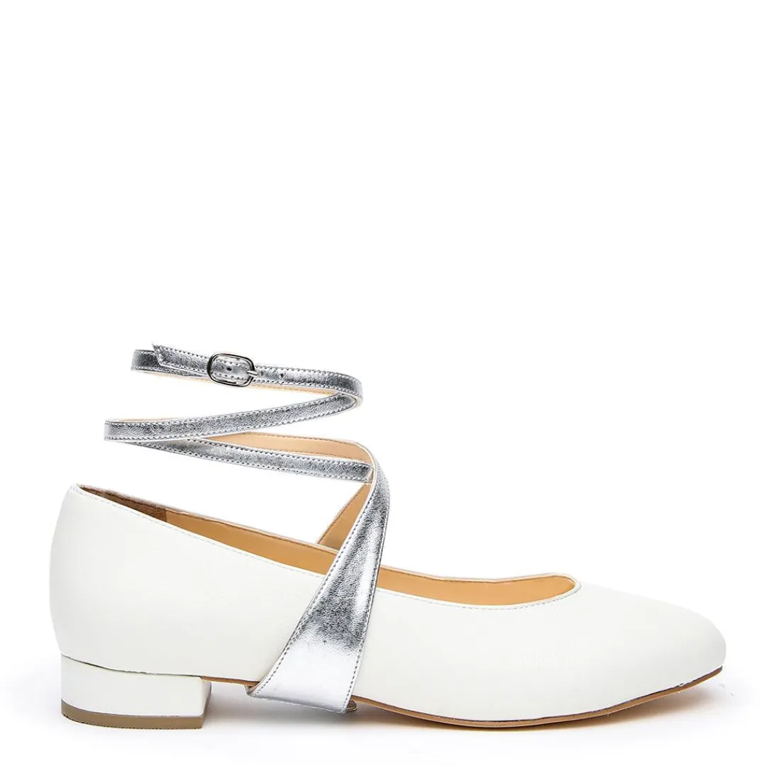 Best Sale Alterre White Ballet Flat + Silver Tomoe Strap