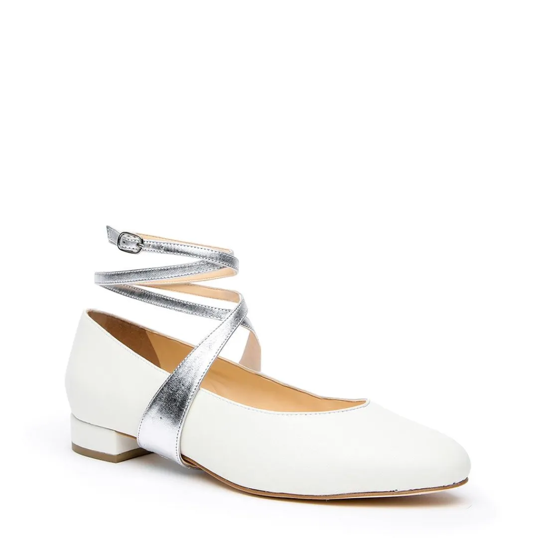 Best Sale Alterre White Ballet Flat + Silver Tomoe Strap