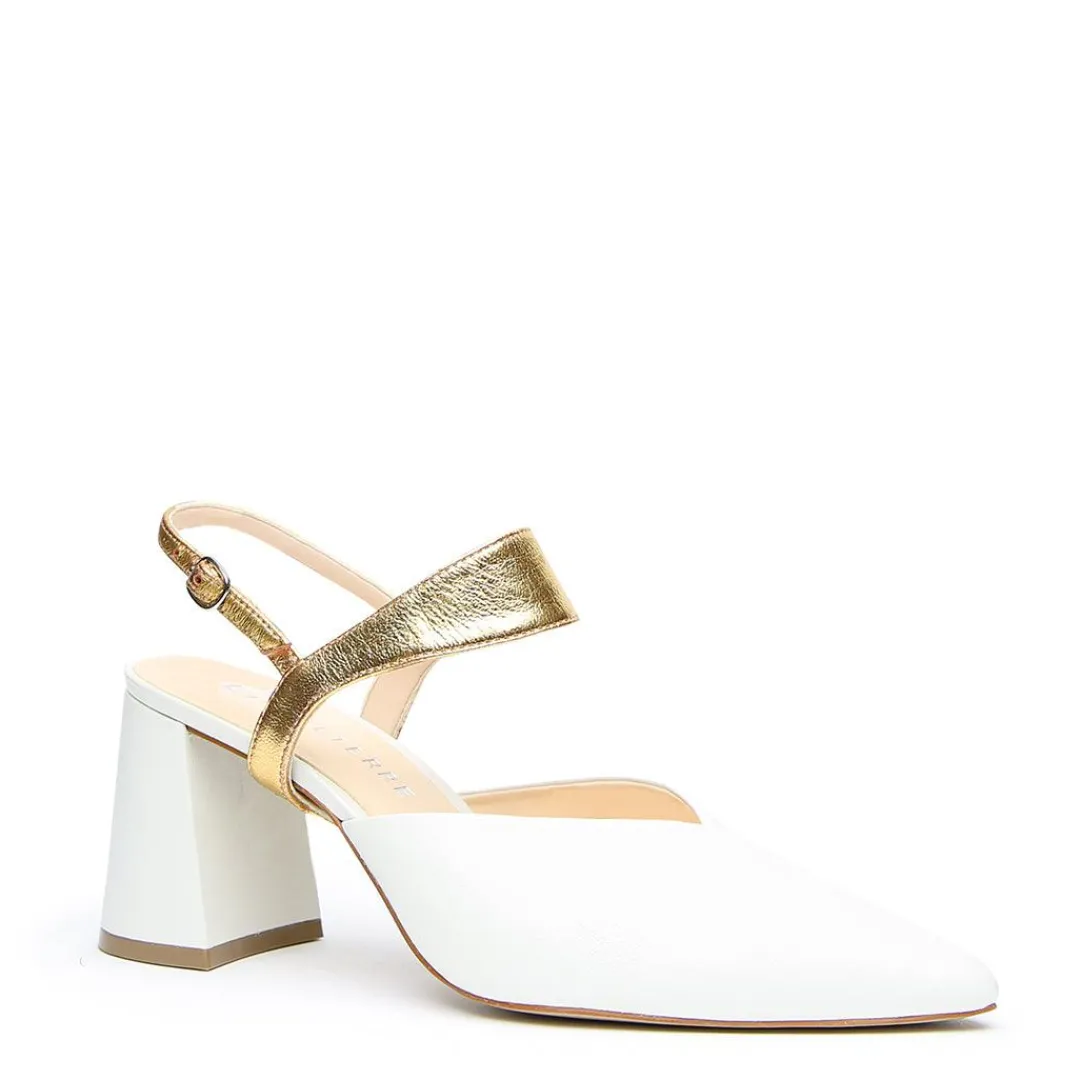 Discount Alterre White V Mule + Gold Elsie Strap