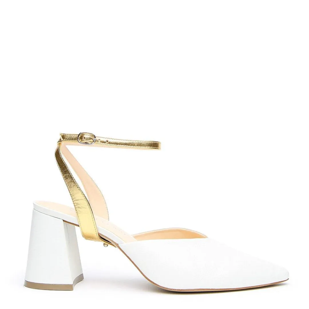 Fashion Alterre White V Mule + Gold Marilyn Strap