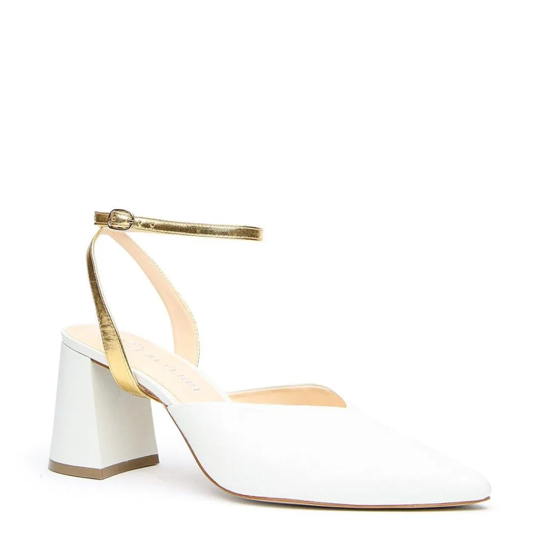 Fashion Alterre White V Mule + Gold Marilyn Strap